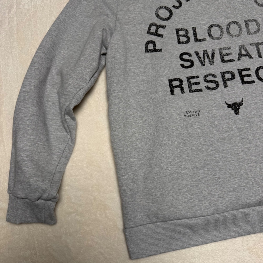 Under Armour Mens Project Rock Hoodie Size XL Gray Loose Fit Blood Sweat Respect - Picture 11 of 16